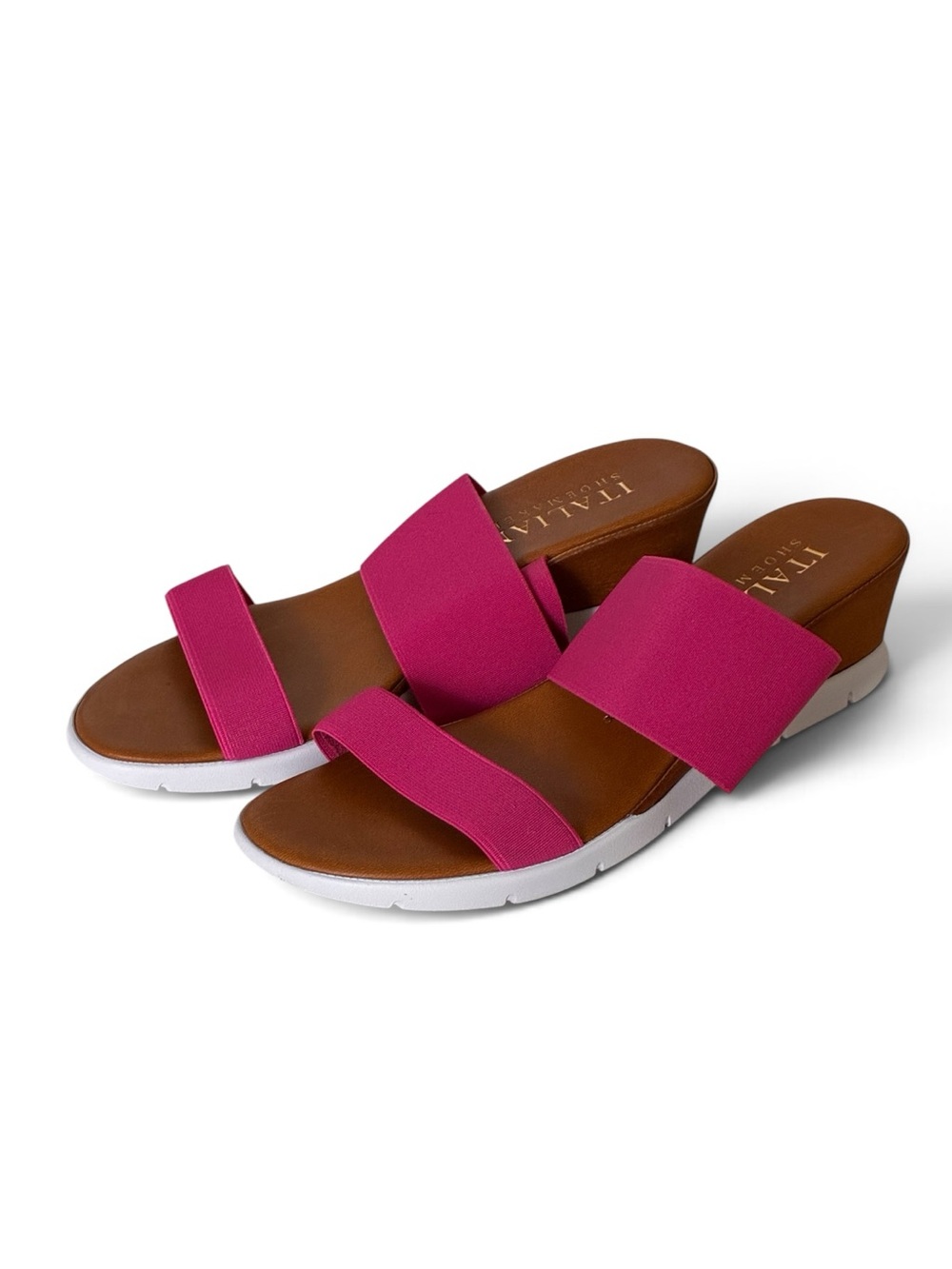 Italian Shoemakers | Like new pink stretch chic  2 strap wedge sandals size 8